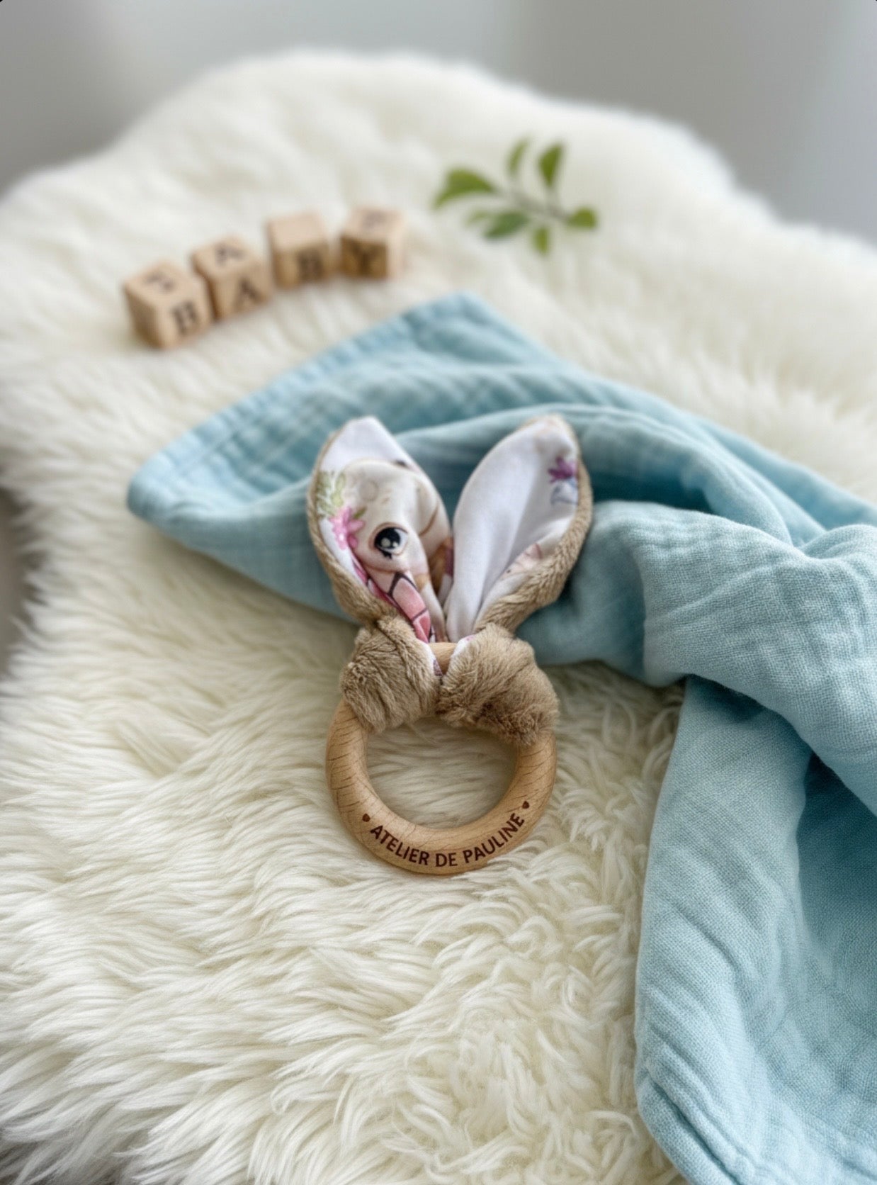 Rabbit Teething Ring - Wood